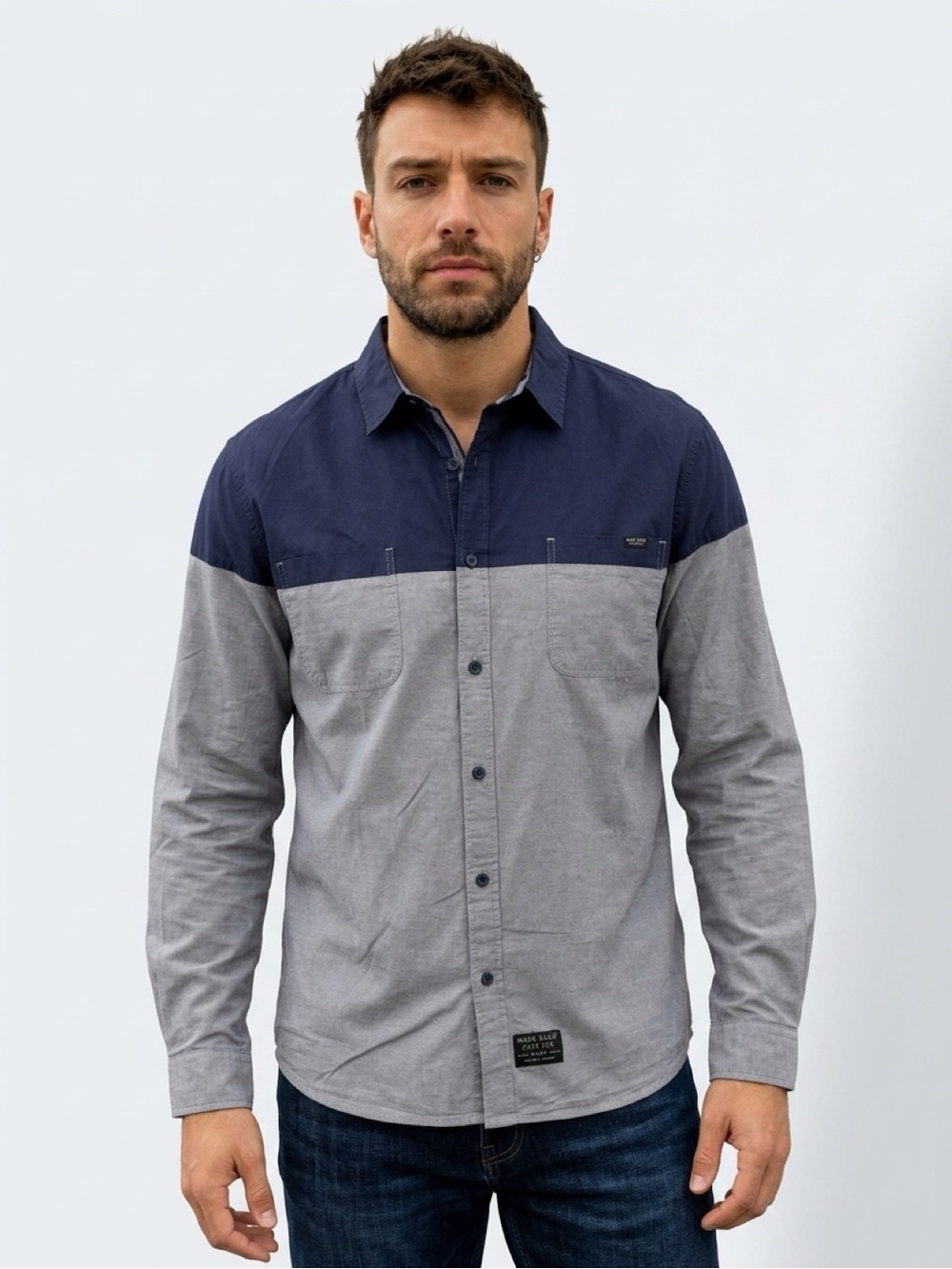 Marc Ecko Two-Tone Navy and Gray Button-Down Shirt